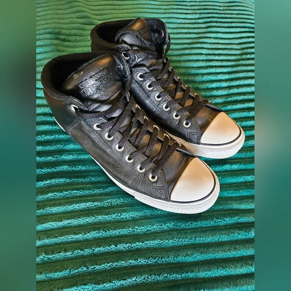 Converse All Star High Street Black Leather Size 12 Chuck Taylor - Picture 2 of 8